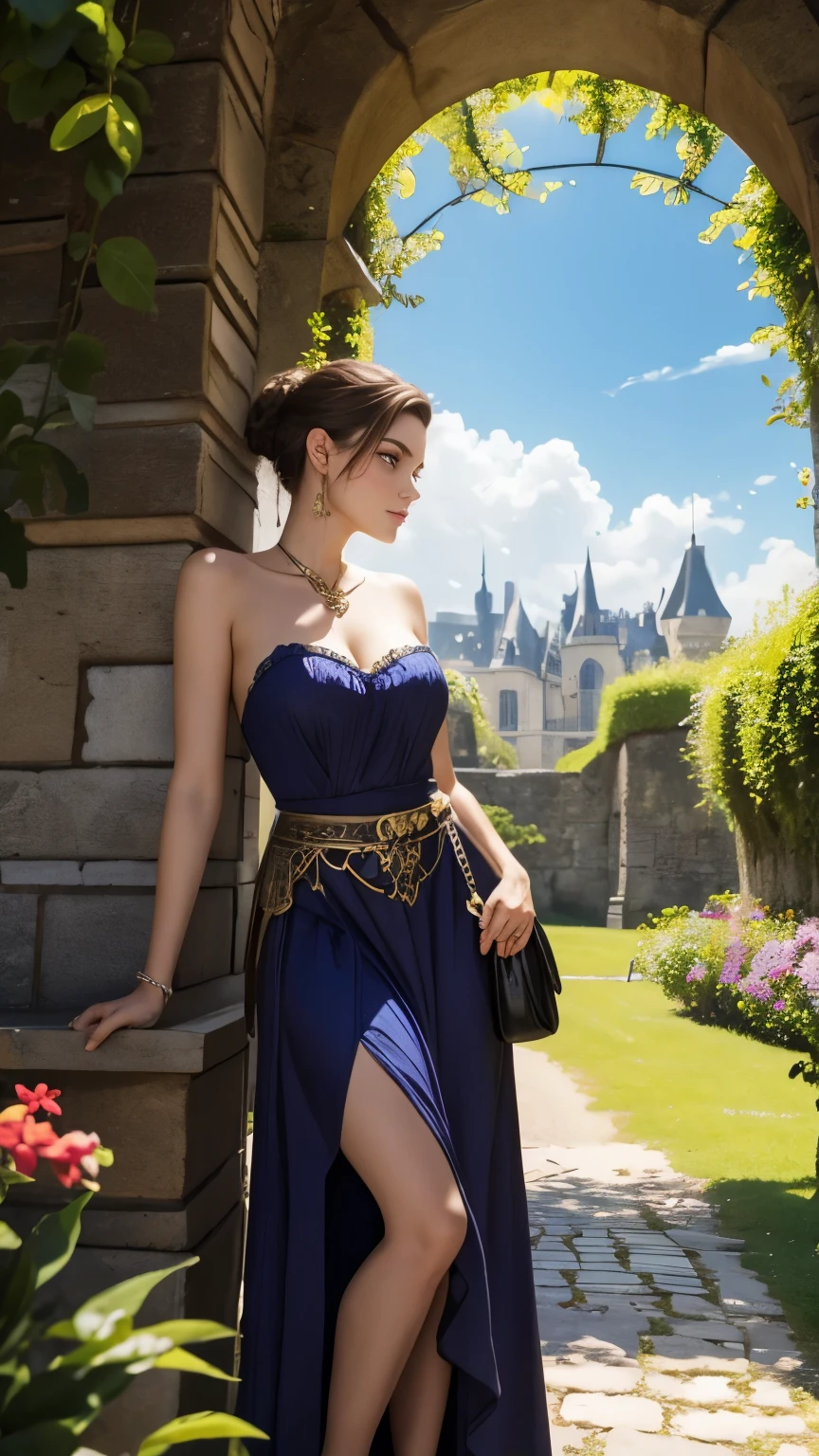 June month as a fantasy European woman in a sunny weather