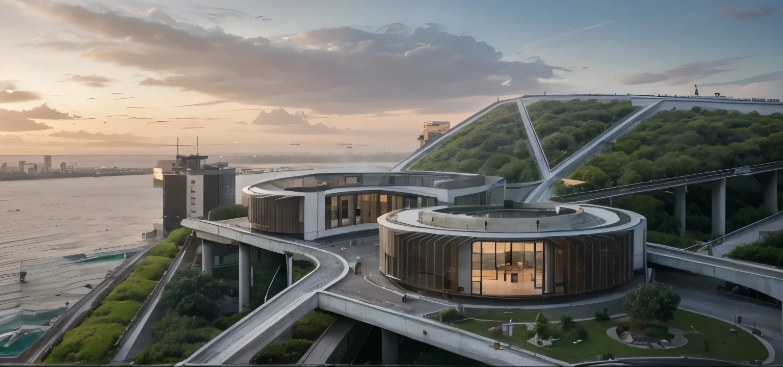 add some concrete panels in the glass areas, the trees that stick out a little more, agrega personas afuera del edificio