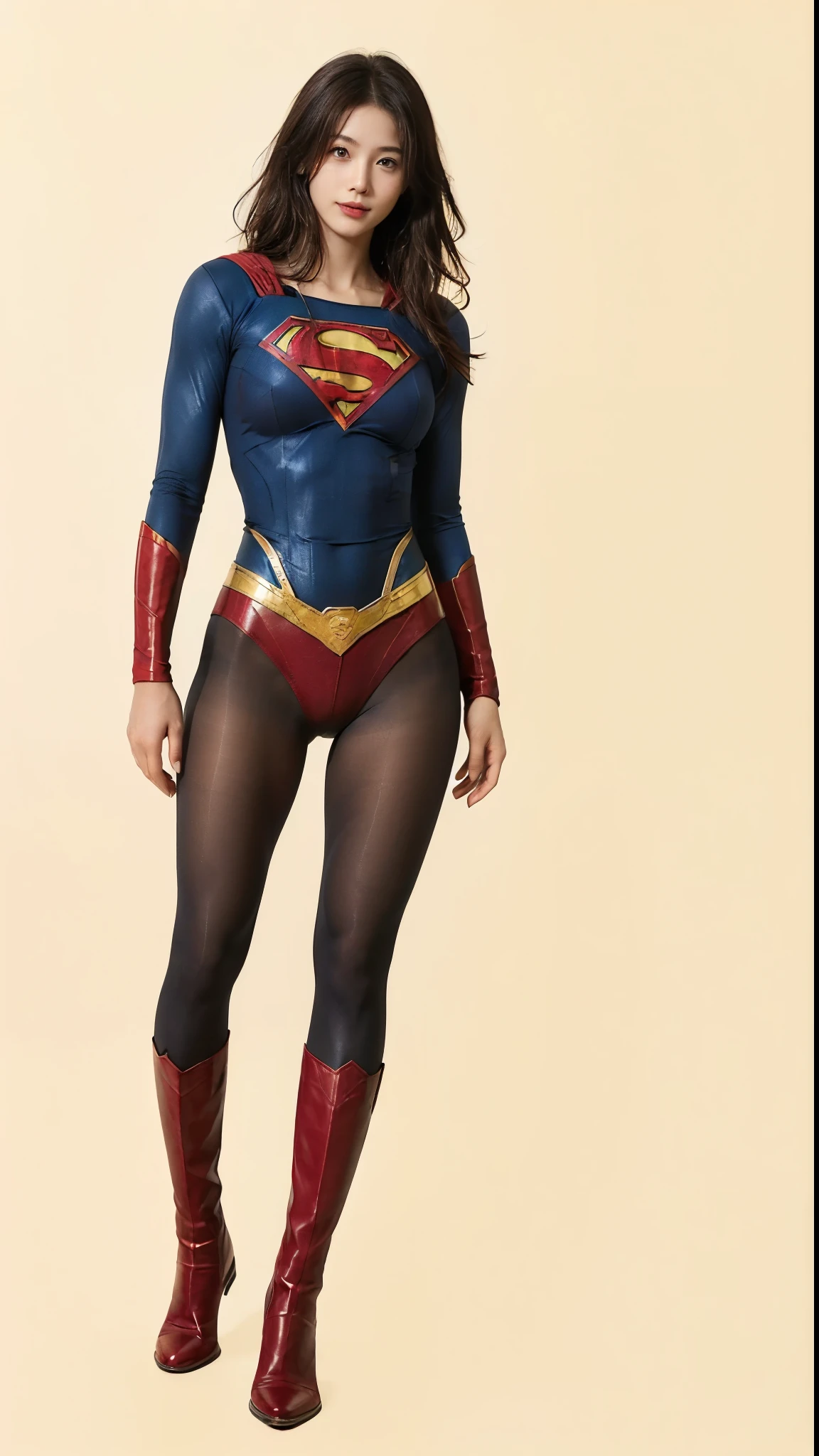 No background、(((Beautiful legs in black tights.)))、(((Legally express the beauty of your smile)))、((((Make the most of your original images)))、(((Body-hugging Supergirl costume)))、(((Supergirl Costume)))、(((Beautiful Hair)))、(((suffering)))、(((Please wear black tights....、Wear red boots)))、((Best image quality、8k))、((highest quality、8k、masterpiece:1.3))、(((Preserve background )))、Sharp focus:1.2、Beautiful woman with perfect figure:1.4、Slim Abs:1.2、Wet body:1.5、Highly detailed face and skin texture、8k