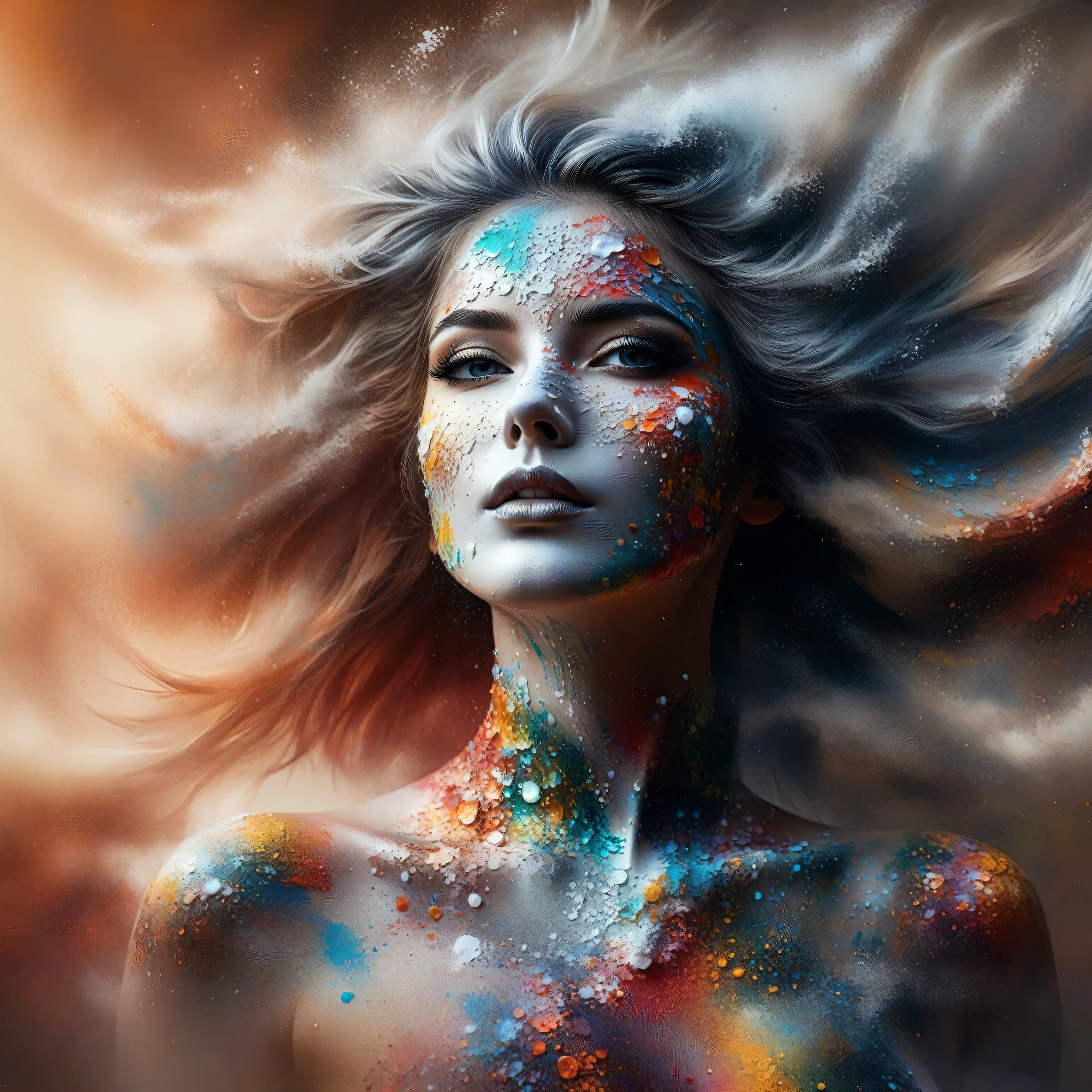 painting of a woman with a face covered in paint, karol bak uhd, beautiful digital artwork, stunning digital art, breathtaking digital art, amazing digital art, gorgeous digital art, beautiful digital art, beautiful gorgeous digital art, beautiful surreal portrait, incredible digital art, very beautiful digital art, artistic digital art, inspiring digital art, stunning art, beautiful fantasy art portrait