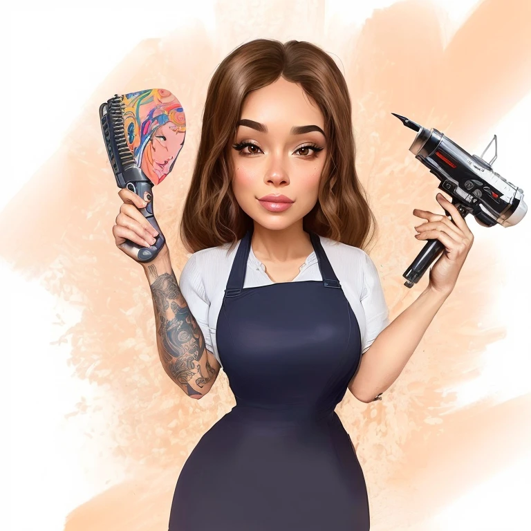 mulher arafa segurando um secador de cabelo e um secador de cabelo, cartoon style illustration, em estilo cartoon, professional illustration, estilo caricatural, caricatura, air brush illustration, arte dos desenhos animadosstyle, arte dos desenhos animados style, professional illustration, caricature illustration, in digital illustration style, arte dos desenhos animados, por Elena Guru, por Eddie Mendoza