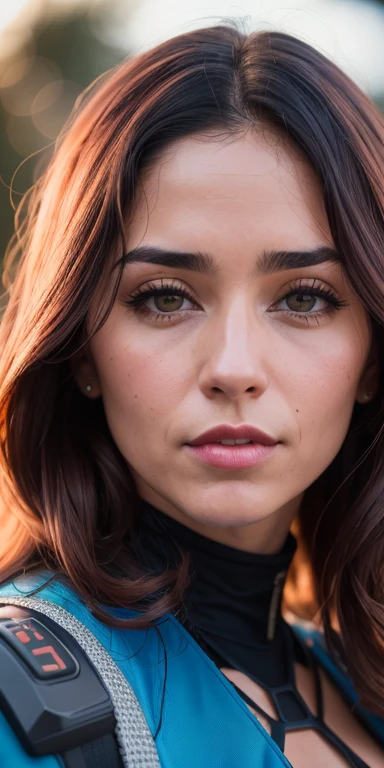 Full face portrait photo of a 25 year old European girl, CRUDO, mujer hermosa, labios semiabiertos de fresa, hoyuelos, melancholic look, (extra long wavy brown hair), ((detallado face)), ((detallado facial features)), (finely detallado skin), pale skin, (deep neckline detallado high-tech cyberpunk dress), entorno de megaciudad cyberpunk, (cold colors), wet, wet, Reflexiones, (obra maestra) (perfect proportion)(foto realista)(mejor calidad) (detallado) filmada con una Canon EOS R5, lente de 50 mm, F/2.8, hdr, (8K) (fondo de pantalla) (cinematic lighting) (dramatic lighting) (Sharp focus) (Intrincado), CRUDO photo, CRUDO photo, foto de gigachad, posing for the camera, minifalda, brazos traseros, 8K uhd, DSLR, Alta calidad, grain film, Fujifilm XT3