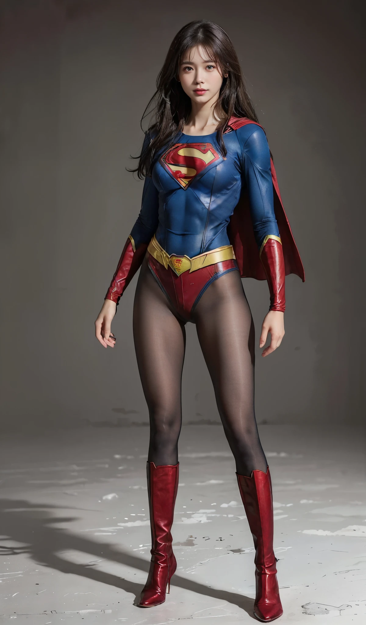 No background、(((Beautiful legs in black tights.)))、(((Legally express the beauty of your smile)))、((((Make the most of your original images)))、(((Body-hugging Supergirl costume)))、(((Supergirl Costume)))、(((Beautiful Hair)))、(((suffering)))、(((Please wear black tights....、Wear red boots)))、((Best image quality、8k))、((highest quality、8k、masterpiece:1.3))、(((Preserve background )))、Sharp focus:1.2、Beautiful woman with perfect figure:1.4、Slim Abs:1.2、Wet body:1.5、Highly detailed face and skin texture、8k