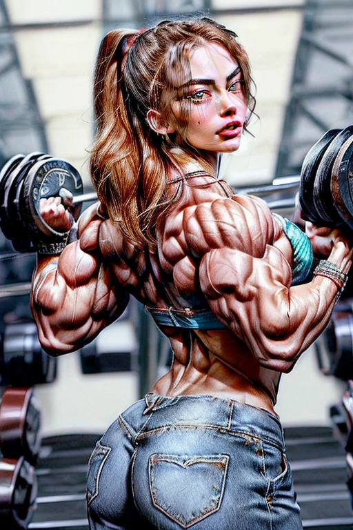(2 girls body builders:1.6), ((masterpiece)), best quality, ultra-detailed:1.7, finely detail, high resolution:1.6, perfect dynamic composition, beautiful detailed faces:1.77, blonde babes:1.88, perfect red lipstick, perfect makeup:1.8, short denim bikini , large breasts:1.4, lovely look:1.7, gorgeous face:1.6, defined muscles:1.4, beautiful faces:1.8, alessandra ambrossio, izabel goulart, Kate Upton, Gigi Hadid, candice swanpoel ,popped out dense veins on muscles:1.8, hyper detailed picture:1.4, 8k resolution: 1.7, flex muscles:1.3, hyper muscular body shape:1.42, photorealistic:1.5, realistic:1.6, face masterpiece:1.74, good and professional lighting on picture:1.38, Ukrainian-Moroccan muscle beauty goddess, masterpiece 22 years old Ariana Grande and Jennifer Lopez as bodybuilders, extremely high resolution, hyper feminine beauty , hyper realistic texture , extra large , hyper muscularity, hyper vascularity, ass of titanium, muscles of steel, ripped body shape, ripped sexy ass with bikini, muscular ass , topless, kissing, good face details, hyper face detailing, doing sex, super romantic moment, hyper romantic, romantic kiss, nude females, perfect symmetrical face, sexy french kiss with tongues, serious muscle posing, exaggerated muscular body, extremely shredded, flexing and posing muscles as bodybuilder, exaggerated veins on biceps