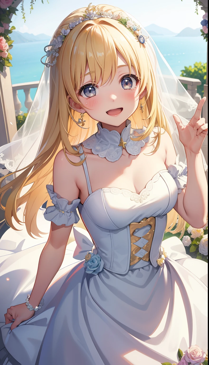 One Girl、Laughter、Wedding dress、Depicting from head to waist、blonde、June Bride、Crying smile