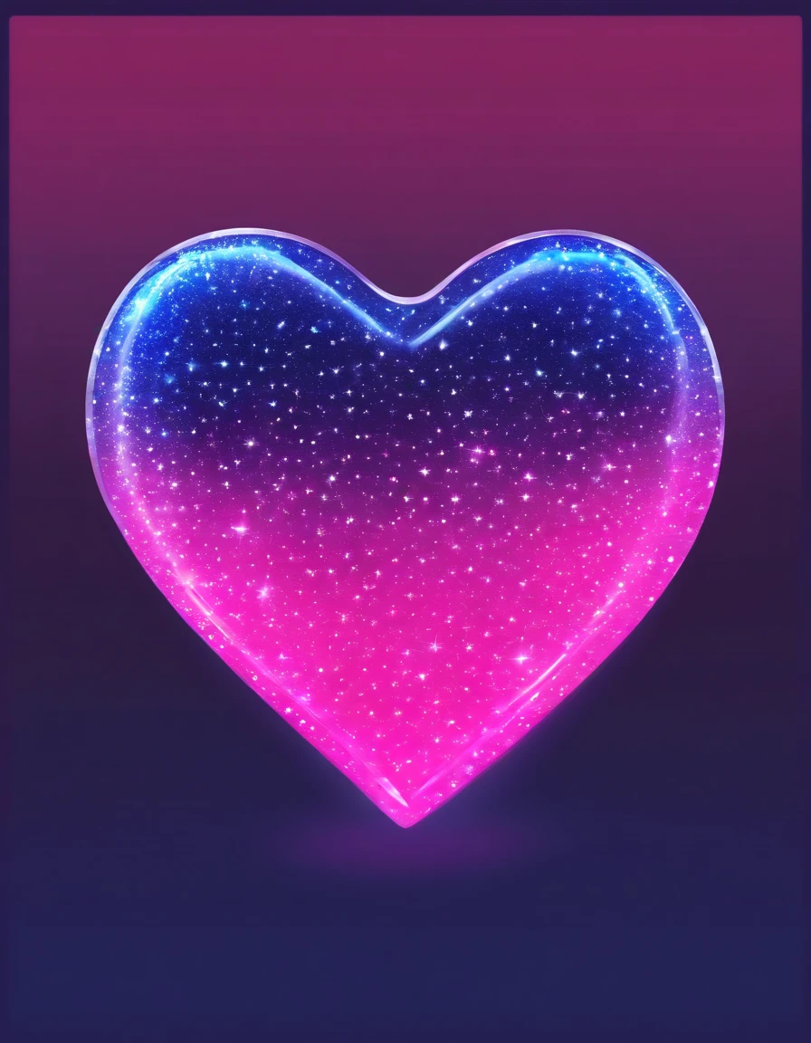 Transparent heart on Transparent background with neon pink and dark blue sparkly hearts