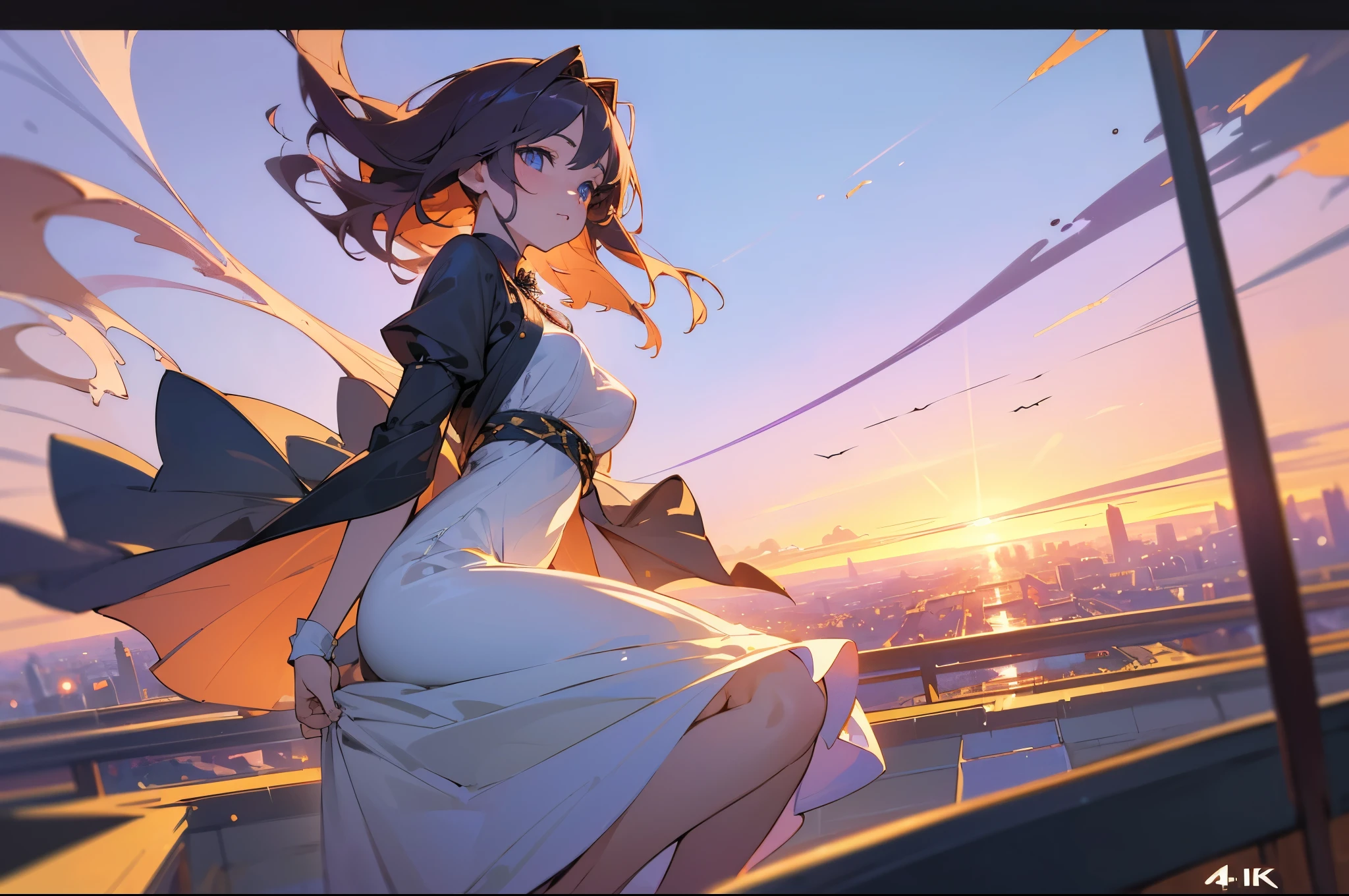 (best quality,4k,8k,highres,masterpiece:1.4), ultra-detailed, masterpiece landscape, beautiful detailed eyes, a pathetic look, an elegant pose, violet hair, a girl with beautiful eyes, revealing outfit, sunset background, bottom view, beautiful anime girl, long dress fluttered in the wind, dress flew up in the air, panties view, in motion, in flight, falling, joyful, cute anime girl, smooth anime art, elegant colors, black panties, soft lighting, delicate beautiful sensitive eyes, very coquettish, beautiful breast, (correct hands:1.2), view from the bottom
