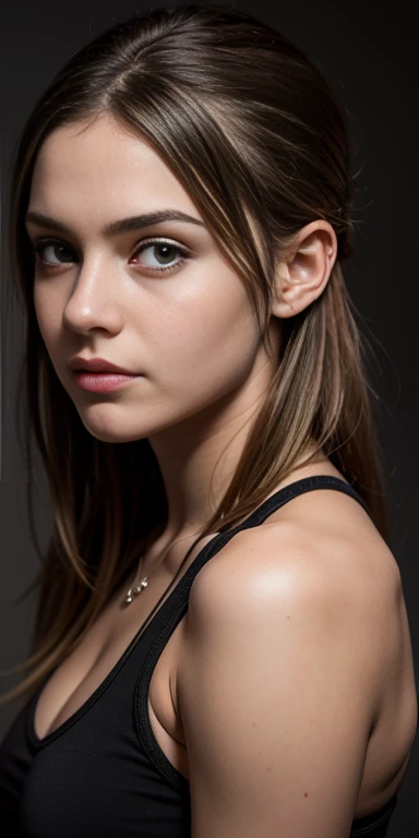 Be a girl with a pink complexion, Hermosos ojos (ojos rojos) y profundo como el cielo nocturno, Cara medio triste tirada sobre la mesa, cana, looking at you, con un anime/Estilo de arte semi-realista