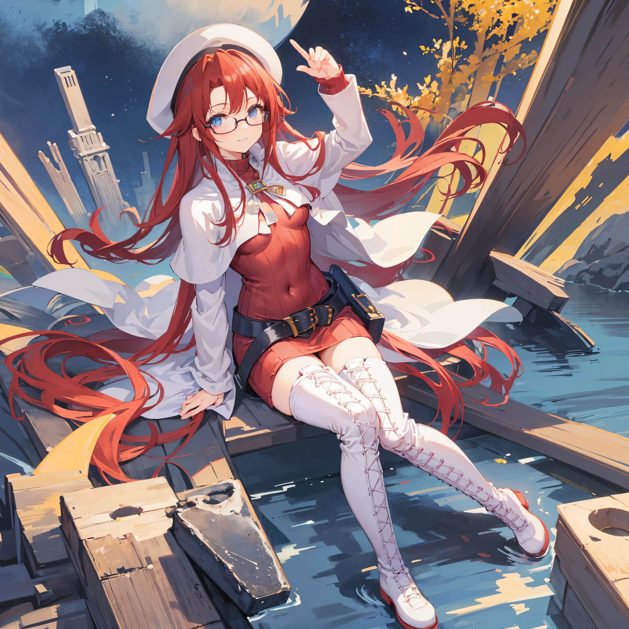 summonnightaty, aty, (young:1.3),long hair, blue eyes, red hair, big_berets, hat, glasses,
BREAK long hair, thighhighs, hat, dress, naked_legs, glasses, belt, cape, sweater, zettai ryouiki, beret, thigh boots, white footwear, ribbed sweater, loose belt,solo,
BREAK outdoors, fantasy,on_beach,
,Highquality_hads,perfect_fingers,
BREAK (masterpiece:1.2), best quality, high resolution, unity 8k wallpaper, (illustration:0.8), (beautiful detailed eyes:1.6), extremely detailed face, perfect lighting, extremely detailed CG, (perfect hands, perfect anatomy),covered_nipples,covered_navel ,half_eyes,long_sword,sleepy,standing,red_sweater,apart_knees,magical_effect,spread_legs, have_a_book,teacher,rise_knee,Smile,rise_hand,look_down_viewer,spread_arms,sea_waves,looking_into,blue_sky,sitting