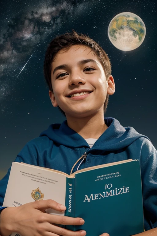 Excellent! With this information, Here is a description of the book's cover: "O Menino da Capa Azul":
A capa apresenta um fundo branco suave, com um menino pequeno deitado em um campo verde, representando o mundo dos sonhos. The boy is wearing a bright blue cape, com estrelas desenhadas nela, destacando sua jornada especial. He is smiling gently as he looks up at the night sky, where several constellations are spread.
No canto inferior direito da capa, is the symbol of autism, represented by a colorful puzzle, simbolizando a singularidade e a complexidade do autismo. This symbol is a reminder of the book's inclusive and educational message.
The title of the book, "O Menino da Capa Azul", is highlighted at the top of the cover in big, bold letters, with a user-friendly font and , enquanto o nome da autora, "Sherliane Anjos Psicopedagoga", is located below the title, em uma fonte mais discreta.
The color palette is vibrant and varied, com tons de azul, verde e amarelo predominantes, conveying a sense of joy and imagination.
This cover aims to capture the essence of the book, inviting readers to embark on an exciting and educational journey through the pages.