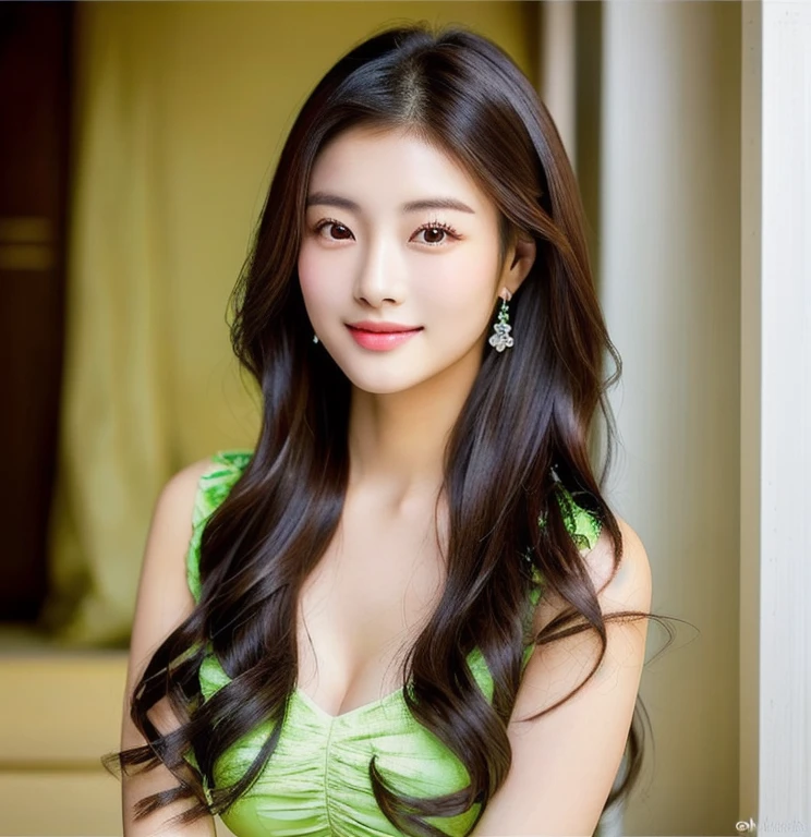 Close-up of a woman in a green dress posing for a photo., Gorgeous Chinese model, หญิงKorean girlที่งดงาม, beautiful south korean women, หญิงKorean girlที่สวยงาม, beautiful asian girl, Cute young man with a sweet Asian face, Chinese girl, Asian girl with long hair, ponytail, The face of a beautiful Japanese girl, Korean girl, Cute girl - clear face, Japanese model, Beautiful Asian woman
