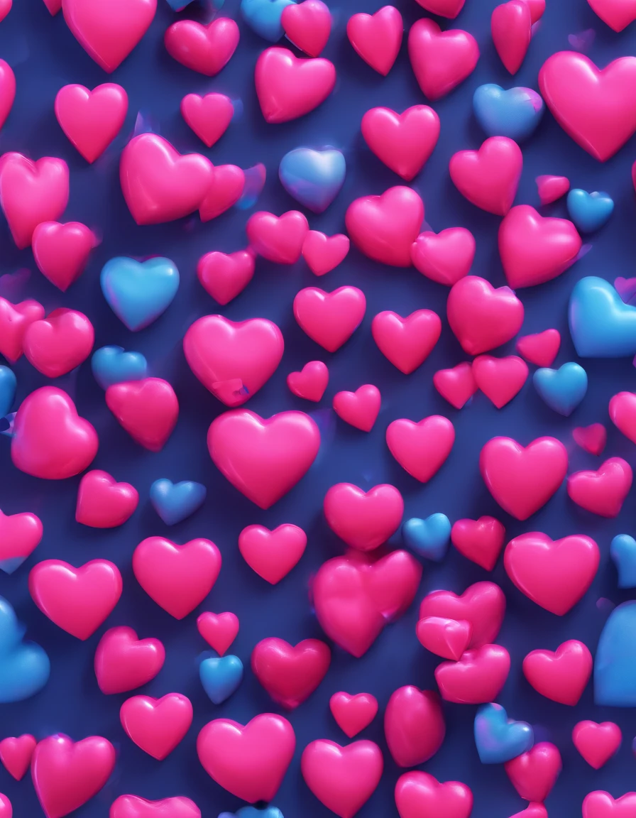 Sparkly neon pink hearts and Sparkly dark blue hearts on white background