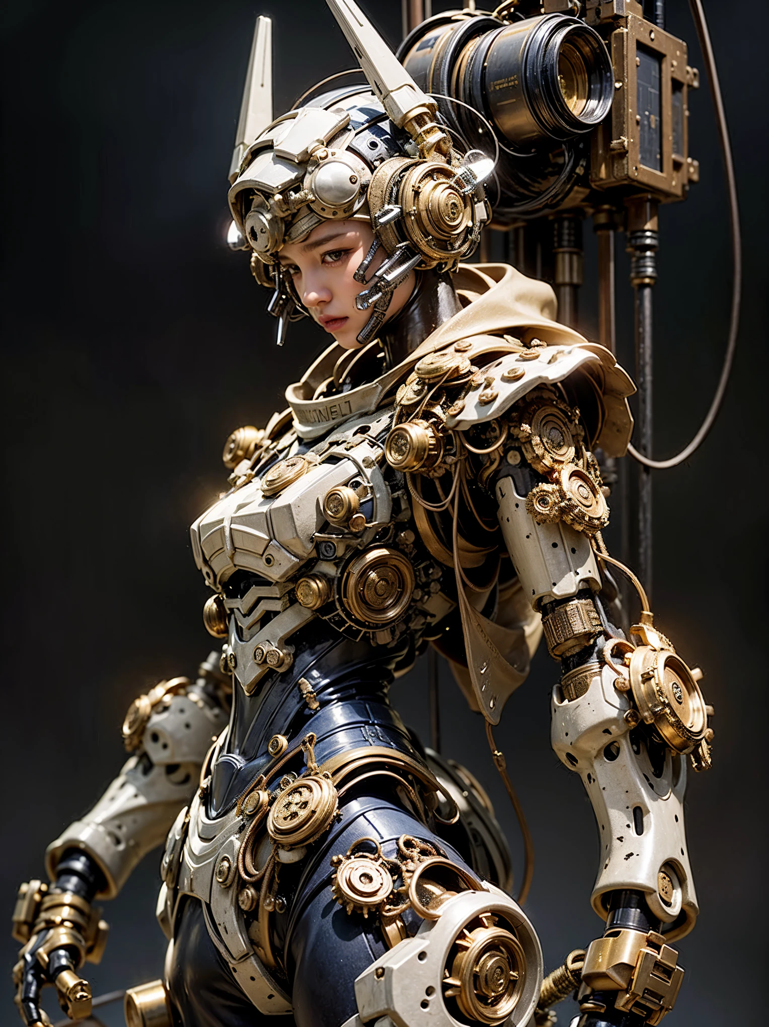 (extremely intricate all details)、(extremely realistic all Texture) 、glossy Texture、Navy blue heavy mechanical armor resembling a pillbug, designed by Hajime Katoki、1 person、Beautiful female soldier、Multi-legged、Heavyweight、Heavy Armor、Firearms、Ultra-realistic、Full Body Shot、Night view of the bayside industrial area、Spotlight lighting to illuminate characters、Please generate at least 4 copies.