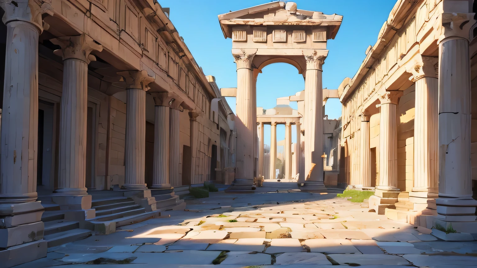 A city center street in ancient Greek city from the 1st century AD, crowded with people in traditional Greek chitons and himations, ornate marble columns, cobblestone road, sun-dappled shadows, warm Mediterranean light, (best quality,4k,8k,highres,masterpiece:1.2),ultra-detailed,(realistic,photorealistic,photo-realistic:1.37),hyper detailed, cinematic framing, dramatic lighting, intricate architectural details, ancient Greek culture, classical antiquity, historical accuracy

