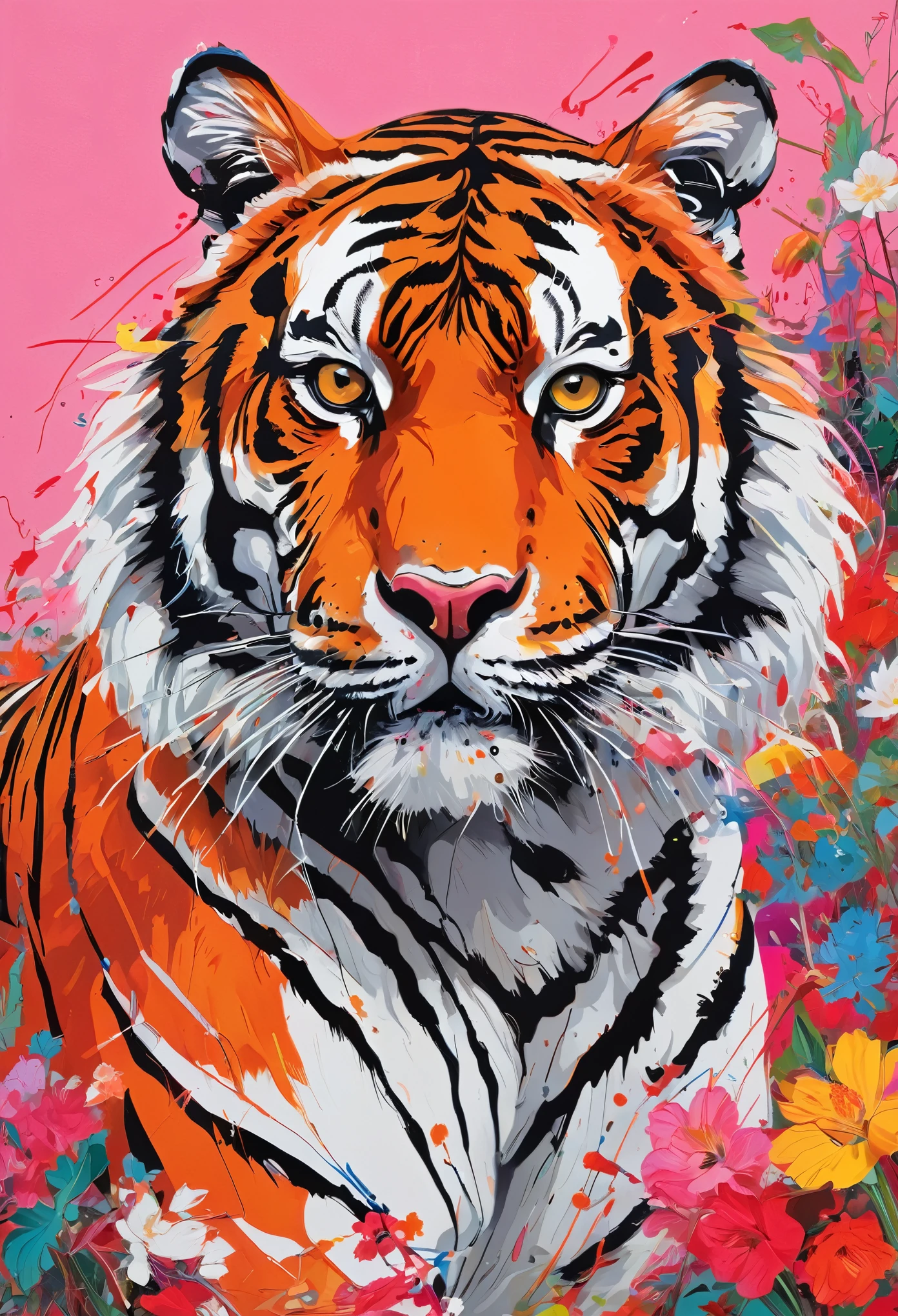 Graffiti, scribble, Comics by Petra Cortright, best quality, masterpiece, Tiger artwork, Representative work, official art, Professional, Ultra intricate detailed, 8k, Tiger art, colourful background