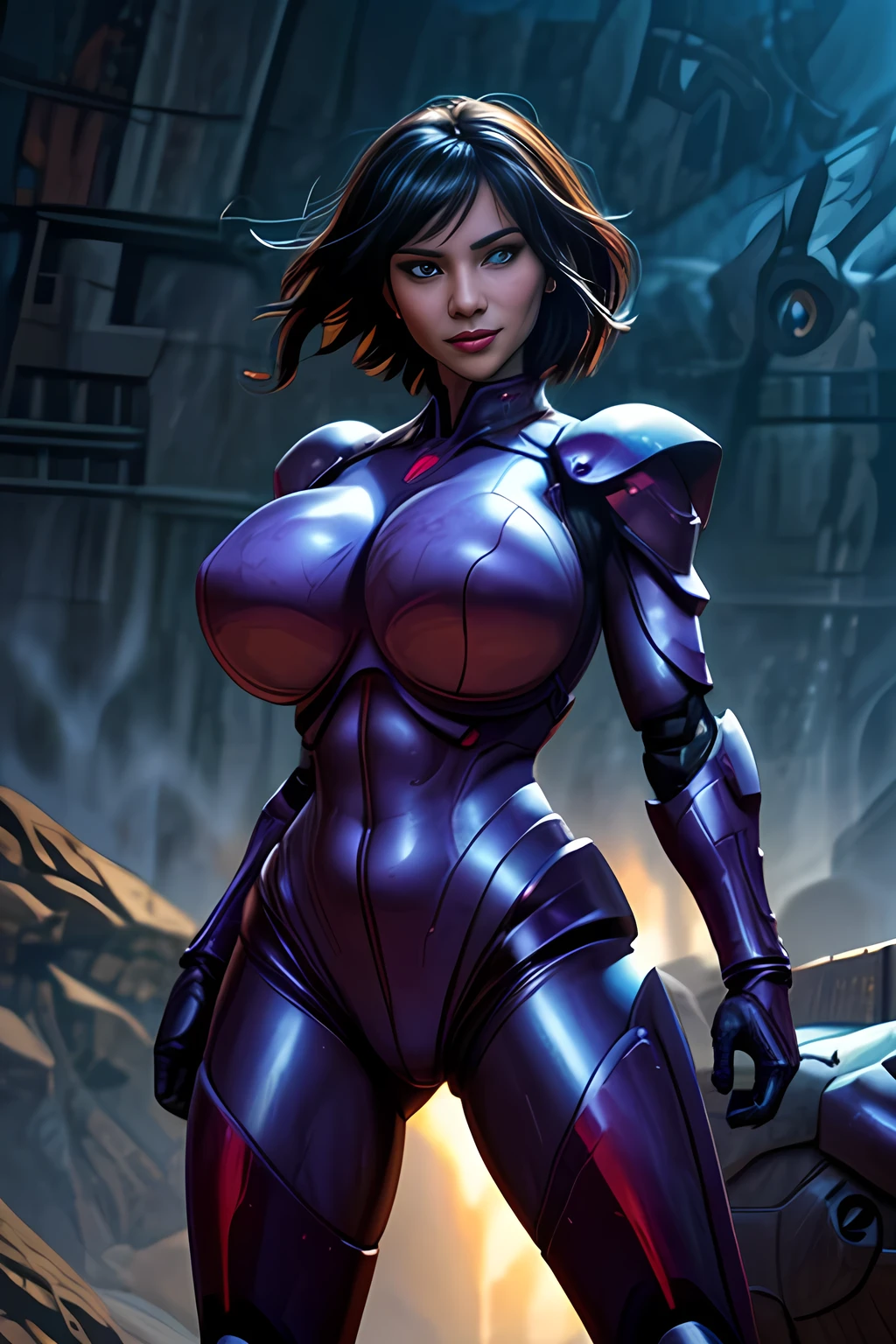 (High quality, High resolution, Fine details), Realistic, dragon rider in Tight Combat Suit, Sparkling eyes, (Detailed eyes), Smile, Sweat, Oily skin, (Covered gigantic breasts), Hyperrealistic, Cinematic lighting, Dramatic pose, Intricate details, Highly detailed, Photorealistic, Digital art, Concept art, Mecha, Science fiction, 