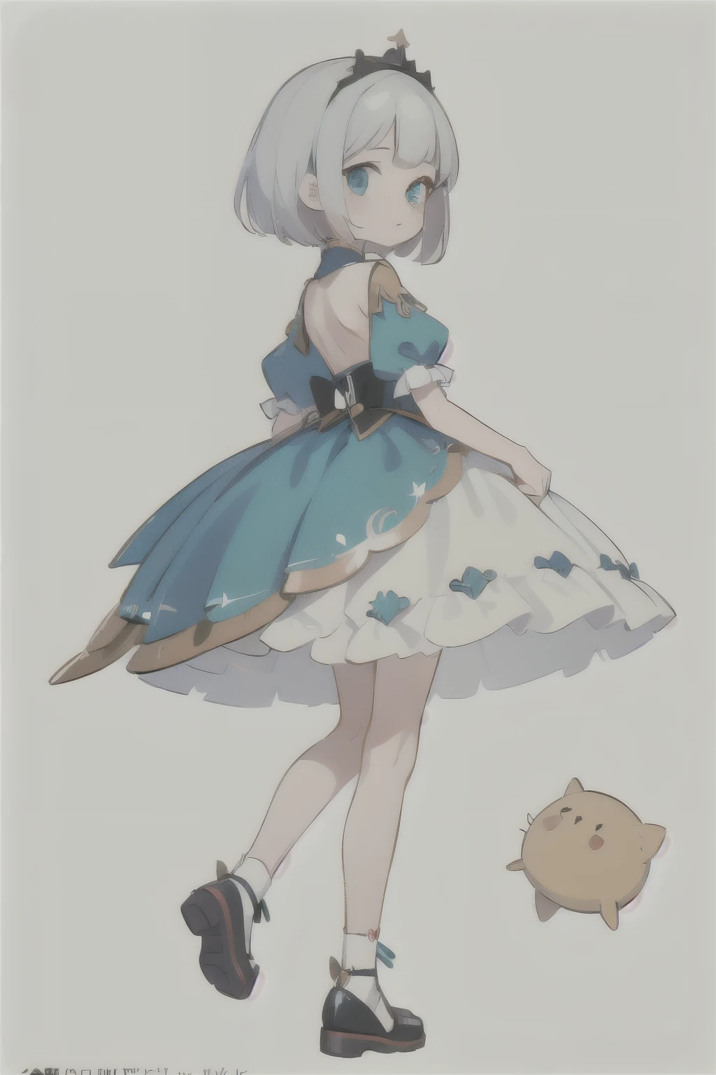 ((Masterpiece)), (highest quality))), (Character design sheet, national costume, same character, front, side, back), illustration, 1 girl, full body, silver hair, eye hair, beautiful eyes, princess cut, environmental change scene, short skirt, shyness, woman, girl, standing, goth , V-tuber, chartaan betarola, (simple background, white background: 1.3) ( Masterpiece:1.2), (Best Quality:1.3)