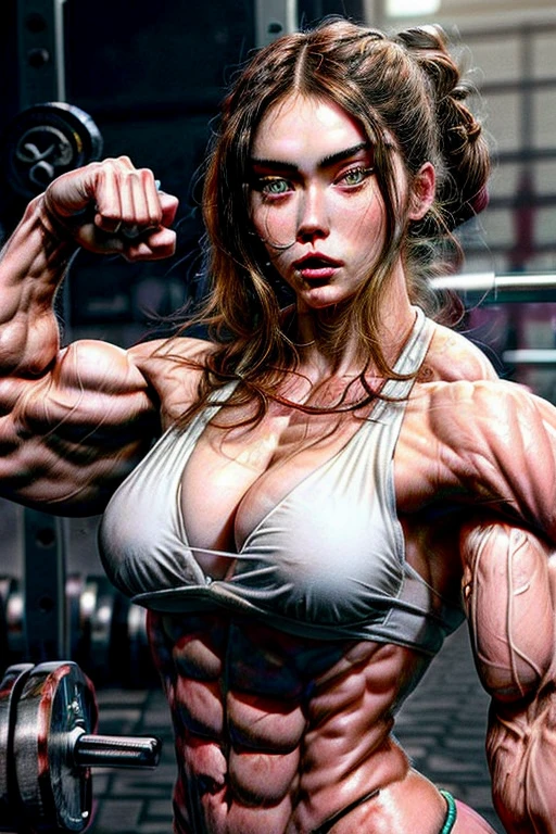 (2 girls body builders:1.6), ((masterpiece)), best quality, ultra-detailed:1.7, finely detail, high resolution:1.6, perfect dynamic composition, beautiful detailed faces:1.77, blonde babes:1.88, perfect red lipstick, perfect makeup:1.8, short denim bikini , large breasts:1.4, lovely look:1.7, gorgeous face:1.6, defined muscles:1.4, beautiful faces:1.8, alessandra ambrossio, izabel goulart, Kate Upton, Gigi Hadid, candice swanpoel, Madison Beer ,popped out dense veins on muscles:1.8, hyper detailed picture:1.4, 8k resolution: 1.7, flex muscles:1.3, hyper muscular body shape:1.42, photorealistic:1.5, realistic:1.6, face masterpiece:1.74, good and professional lighting on picture:1.38, Ukrainian-Moroccan muscle beauty goddess, masterpiece 22 years old Megan Fox and Madison Beer as bodybuilders, extremely high resolution, hyper feminine beauty , hyper realistic texture , extra large , hyper muscularity, hyper vascularity, ass of titanium, muscles of steel, ripped body shape, ripped sexy ass with bikini, muscular ass , topless, kissing, good face details, hyper face detailing, doing sex, super romantic moment, hyper romantic, romantic kiss, nude females, perfect symmetrical face, sexy french kiss with tongues, serious muscle posing, exaggerated muscular body, extremely shredded, flexing and posing muscles as bodybuilder, exaggerated veins on biceps