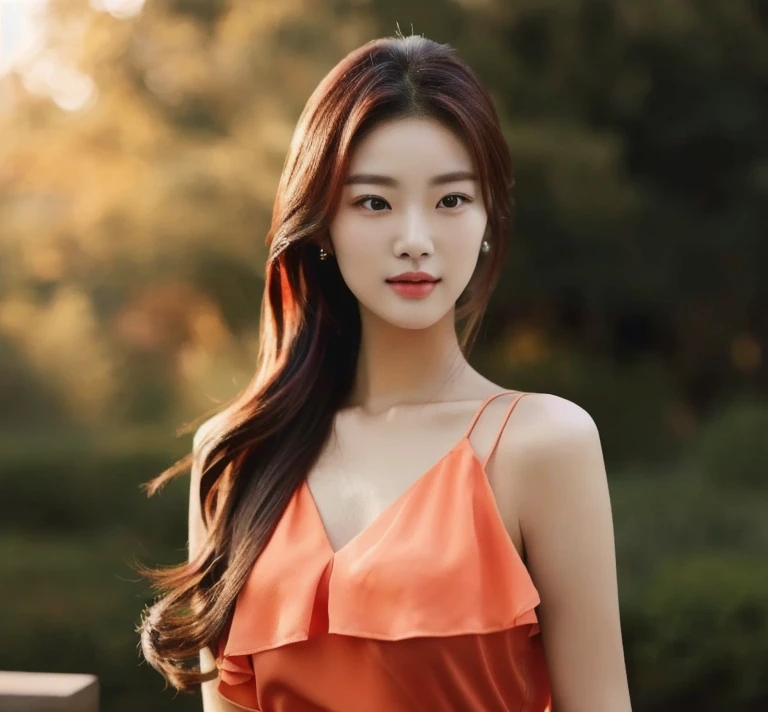 Close-up of a woman in a red shirt posing for a photo., beautiful south ponytail,) Long, flowing hair, korean woman, gorgeous young korean woman, ponytail, beautiful young korean woman, Korean girl, korean woman, Jae Yeon Nam, beautiful asian girl, young asian woman, Beautiful Asian woman, Cute young Korean face, Gorgeous Chinese model, Chinese girl, Heonhwa Cho