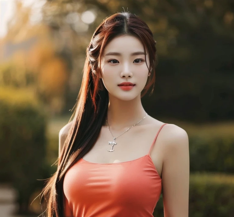 Close-up of a woman in a red shirt posing for a photo., beautiful south  ponytail,) Long, flowing hair, korean woman, gorgeous young korean woman, ponytail, beautiful young korean woman, Korean girl, korean woman, Jae Yeon Nam, beautiful asian girl, young asian woman, Beautiful Asian woman, Cute young Korean face, Gorgeous Chinese model, Chinese girl, Heonhwa Cho