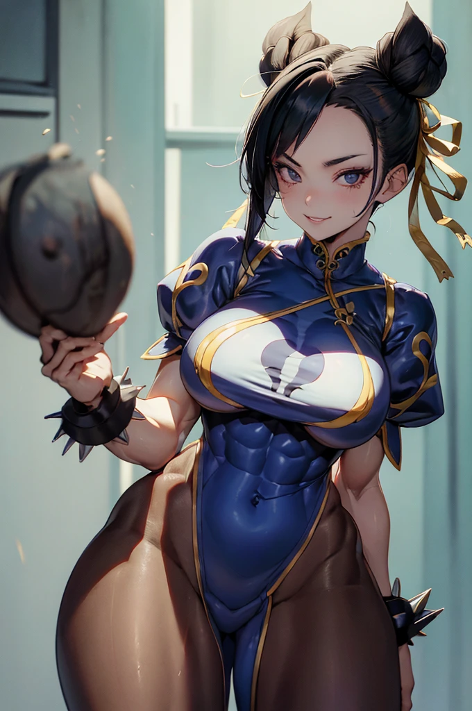 Juri Han,,visto de cima,olhando de cima,olhando para cima,melhor qualidade,roupa azul,chun-li,Sozinho, Obra de arte, melhor qualidade, agrias, gray sweater, collant preto, standing, olhando para o espectador, cabelo curto,os olhos,evil smile, olhar maligno,luvas preta,roupa azul,yandere rosto,poor lighting,coxa sarada copo detalhado,olhando para frente Juri Han,bela,mao detalhada