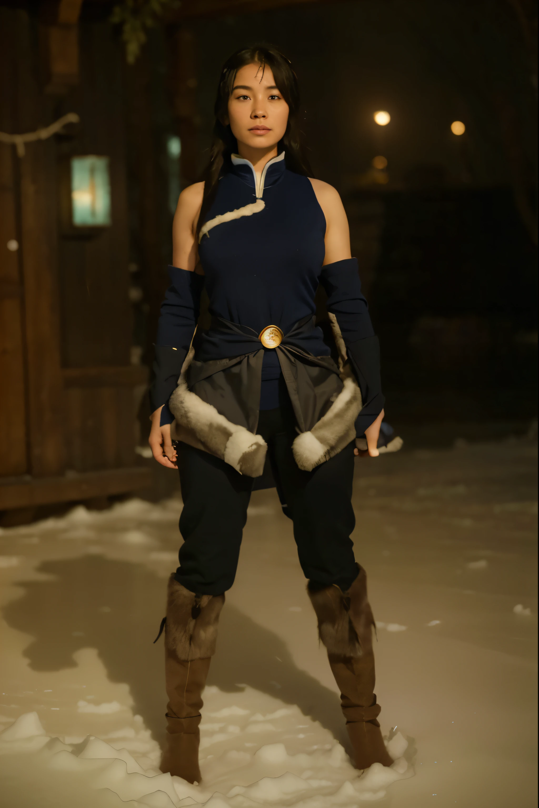 (Best quality, 8k, 32k, Masterpiece, UHD:1.2) "Imagine the majestic and serene Northern Water Tribe from Avatar: The Last Airbender. Describe an expansive city built entirely of ice and snow, nestled in the heart of the North Pole. The architecture is both grand and intricate, with towering ice palaces, elegantly curved bridges, and structures carved from solid ice, all shimmering under the soft glow of the Northern Lights.
The city is protected by massive ice walls and connected by a network of canals and waterways, which serve as the main thoroughfares for its inhabitants. Boats glide silently through these canals, piloted by Waterbenders who use their bending skills to navigate the icy waters. The air is crisp and cold, filled with the scent of fresh snow and the distant sound of water flowing.
The people of the Northern Water Tribe are dressed in thick, fur-lined garments to protect against the frigid temperatures. Their culture is deeply rooted in Waterbending and a harmonious relationship with the ocean and the spirits. Central to the city is the Spirit Oasis, a lush and warm sanctuary surrounded by a grove of trees, where the spiritual energy is palpable and the water is always warm.
Describe the daily life in the Northern Water Tribe, focusing on the communal activities, Waterbending training sessions, and the preparation for various cultural events and rituals. Highlight the sense of community and tradition, as well as the beauty and resilience of a people living in harmony with their harsh, yet stunning, environment." (fish-eye lens))