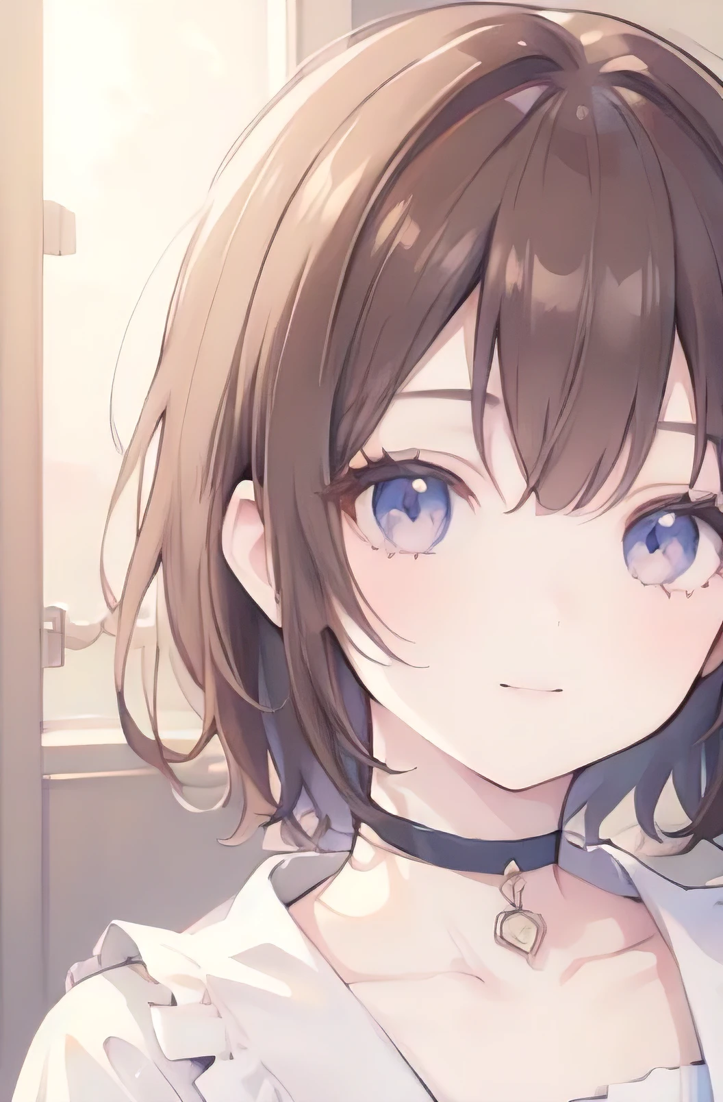 1girl, anime_style, detailed_face, choker, short_brown_hair, gentle_smile, looking_at_viewer, intricate_details, soft_lighting, warm_color_palette, (best_quality,8k,highres,detailed:1.4), (photorealistic,photo-realistic:1.2), cinematic_lighting, masterpiece