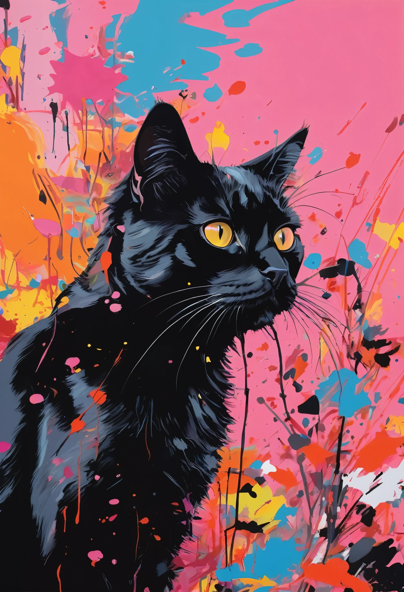Graffiti, scribble, Comics by Petra Cortright, best quality, masterpiece, Black Cat artwork, Representative work, official art, Professional, Ultra intricate detailed, 8k, Black Cat art, colourful background