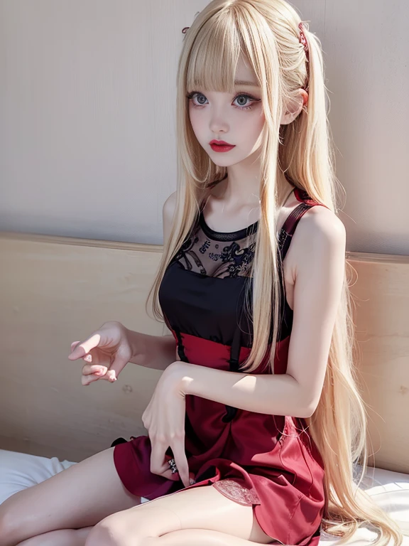4K ulta hd, masterpiece, 1 girl, good face, very long hair, hair ornament, light makeup, detailed eyes, small round breast, ultra detailed clothes, (black princess dress:1.5), lace:1.5, (shining dress:1.8), strap dress, necklace, jewellery, amazing balcony background, sitting,