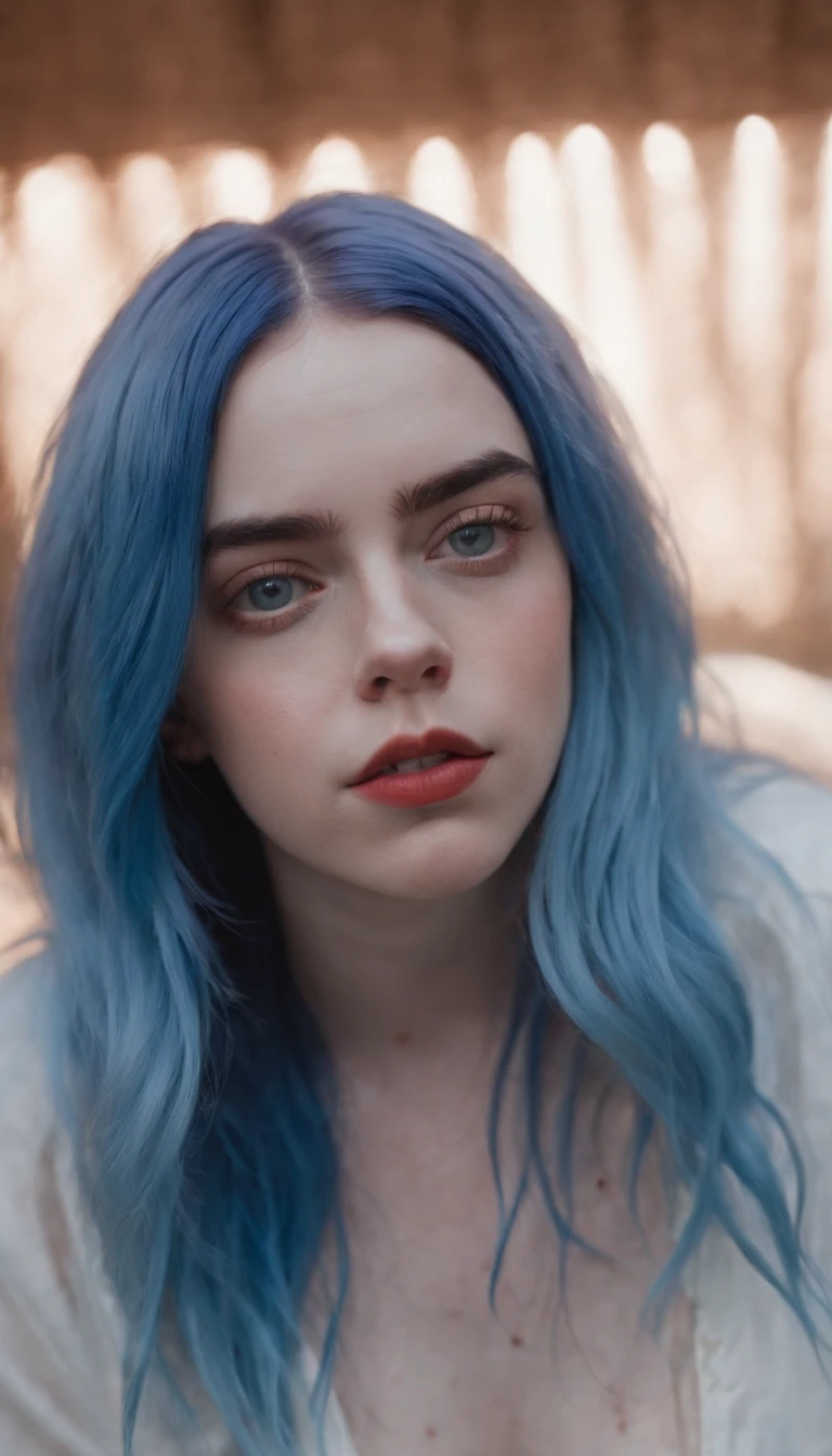Billie Eilish, Realistic, photography, real, naked,  naked, blue hair, red highligth s hair