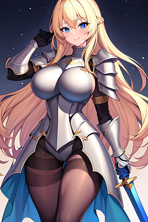 (Masterpiece), (1girl), (Cinderella Queen's Blade), (bikini armor), (blonde hair), (white thighhighs, stiletto heels, very long hair, huge breasts, highleg leotard, (((green eyes))), cleavage, flipped hair, showgirl skirt, shoulder armor, breastplate), (green grass background), (blue sky in back ground), (clouds, sun, sunny day), (cowboy shot), smile, gleaming skin, oil skin, shiny skin, wet skin, sweat, frill sleeves, perfect eyes, shiny eyes, deep detailed eyes, fair skin, shiny sun background, sexy,