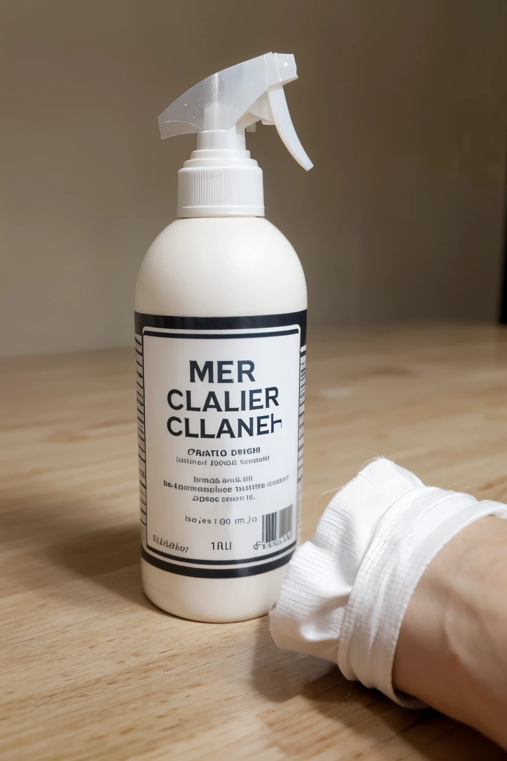 ((mejor calidad)), (detallado)
Design a 100ml spray cleaner WITHOUT BRAND LABEL OR STICKER The bottle must be solid white The bottle must not have a label, only solid white color Have a cloth or microfiber to clean on the side