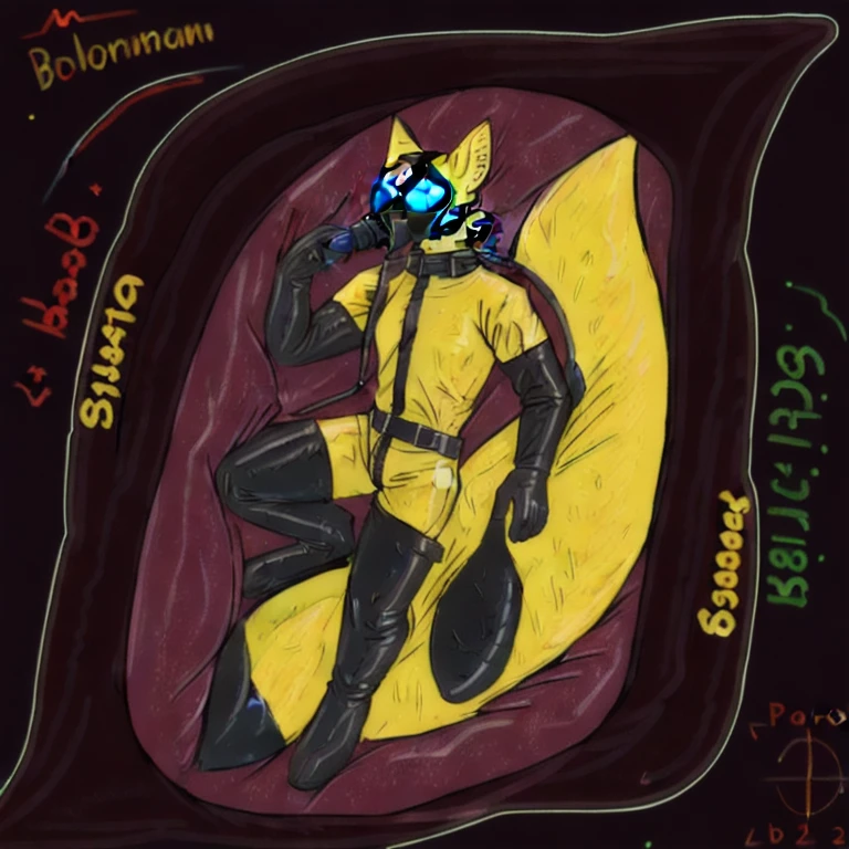 (masterpiece, best quality:1.2), male, solo, anthro, fox, blue eyes, black mask, black gas mask, clear mask eye lenses, looking at viewer, simple background, grey background, breathing apparatus, (yellow hazmat suit), hazmat suit, (long black rubber gloves), 5 fingers, (long black rubber boots), toed footwear, 4 toes, feet, fully clothed, hazmat unit, hazmat fox