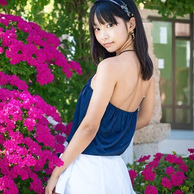 Hillside girl under a big chrysanthemum tree