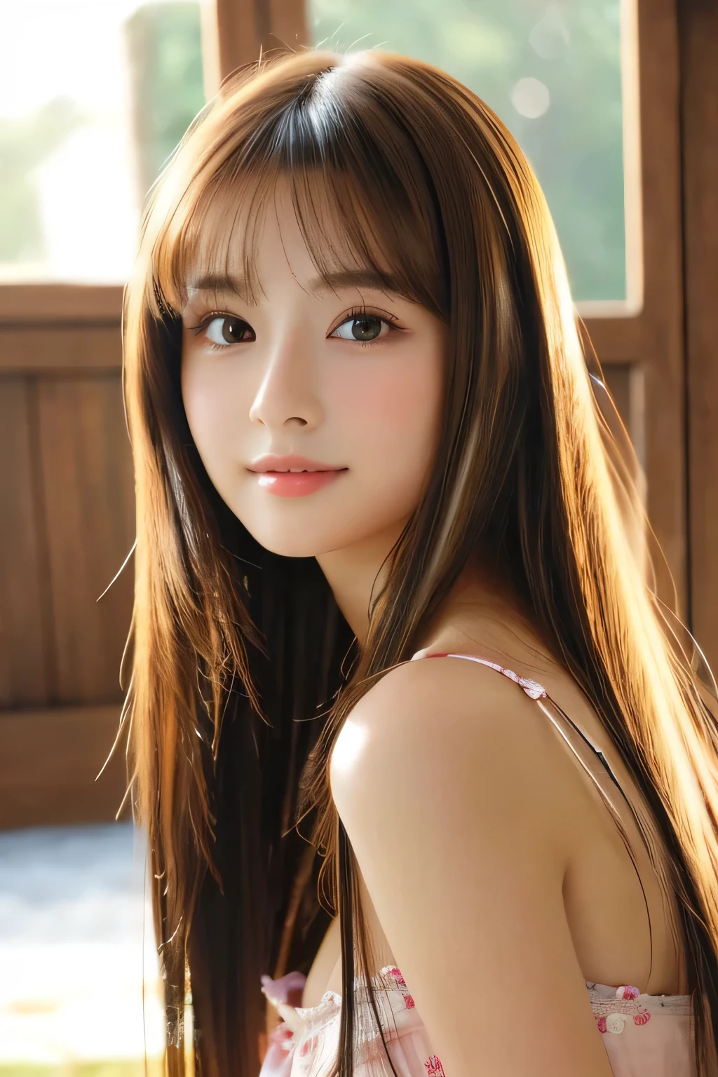 (((8k,Very detailed,Attention to detail、highest quality,masterpiece,Attention to detail))),RAW Photos ,Realistic,Professional Lighting,Beautiful dark eyes,Glossy lips,beautiful黒い Eyes,White skin、Deep black eyes,とてもBeautiful face,とてもBeautiful face、Beautiful face,beautiful, Glossy lips,beautiful Eyebrows,Realistic Skin, Realistic Young Gravure Idol,Very cute woman , Young Gravure Idol, Young Gravure Idol, とても美しくてかわいいbeautiful 21 year old beauty,Incredibly beautiful and elegant,beautiful 21 year old beauty,Natural soft light,(Shiny Hair,,beautiful and kind eyes:1.5),Gentle features,Shapely breasts,Long Hair,beautiful posture,No makeup,Looking into the camera,Japanese women,Sexy Woman,