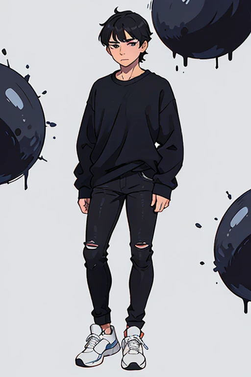 sapatos pretos, cabelo maior e mais estufado, wider pants