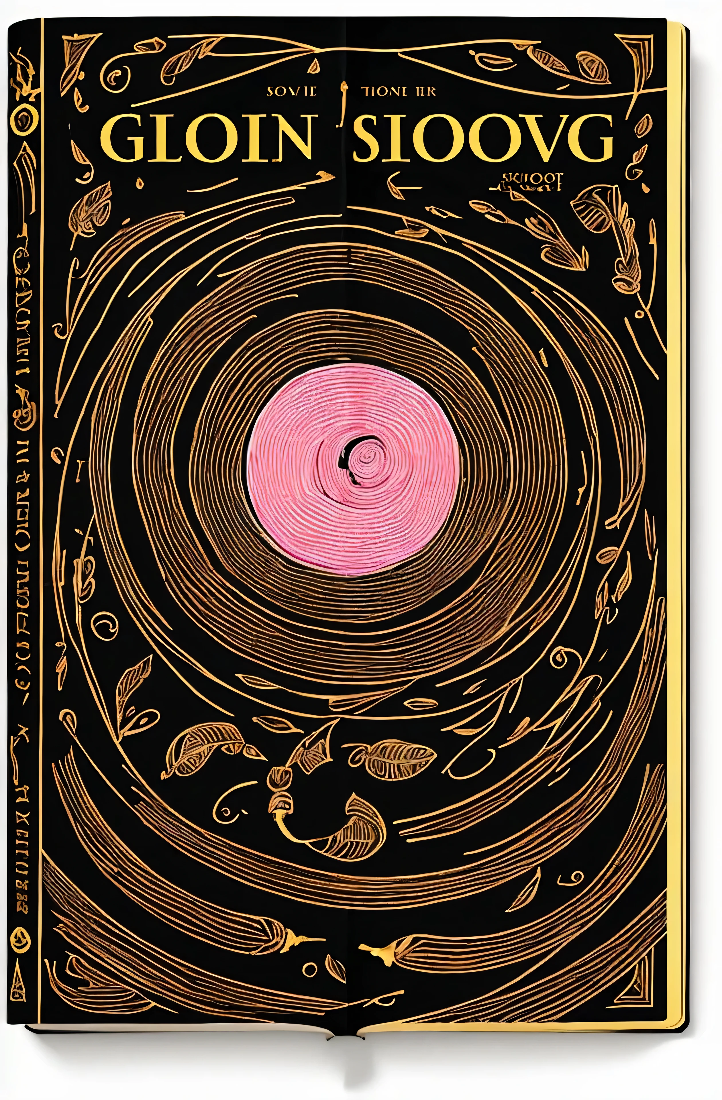 a eye catching sketch art book cover of a golden cover akin to the bible, style of a bible, with a sketch of a worm, worms body is tied into a bow, bright solid color pink with black lines cover with a cute cartoon sketch of a worm tied in a bow as the center point. No words, no text, simple, clean design, unique, full scale, full screen,