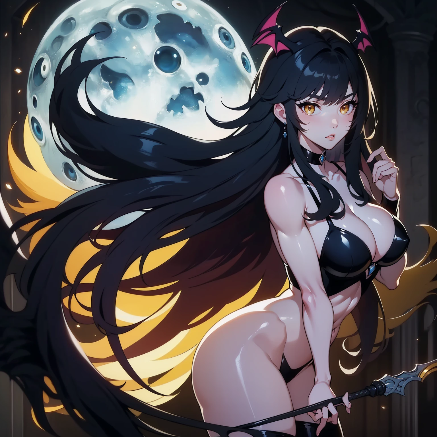 {-erro_de_anatomia:1.0} (best quality,4k,8k,highres,masterpiece:1.2) (masterpiece, top quality, best quality, official art, beautiful and aesthetic: 1.2), (1 woman: 1.3) Succubus girl, long black hair, yellow eyes, (yellow eyes) succubus wing, black pant, black gloves,  attractive, moonlight, dinamic poses, flying on the sky, perfect hands (perfect fingers)