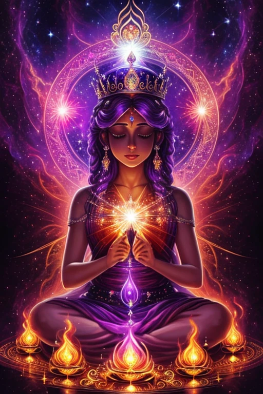 Crown chakra, light of cosmos, divine spark, flame of love, high resolution, 32k, masterpiece