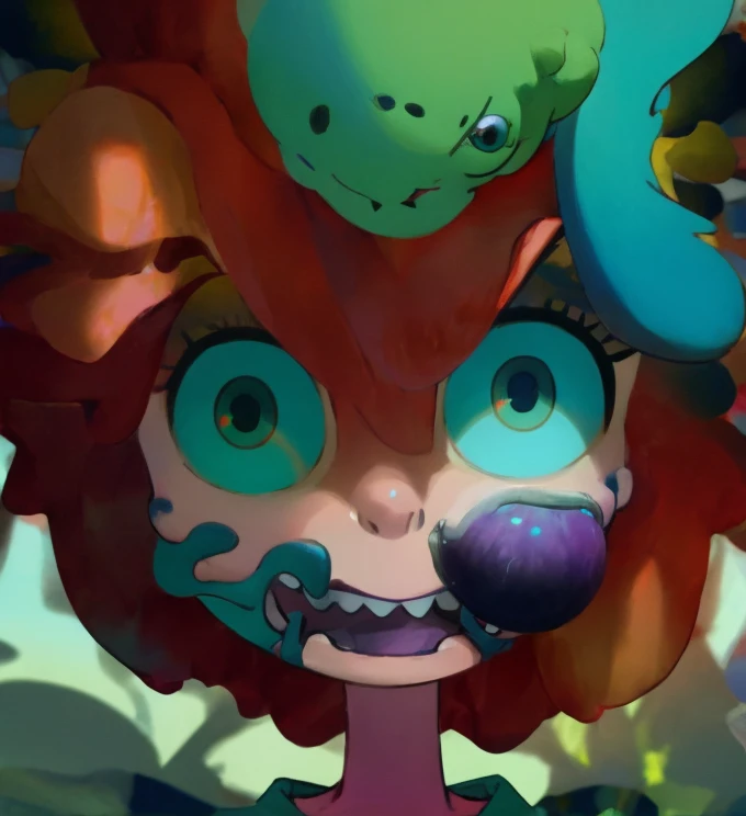 Pixar style, gloomy, negative, twisted, weird, big-eyed , colorful  