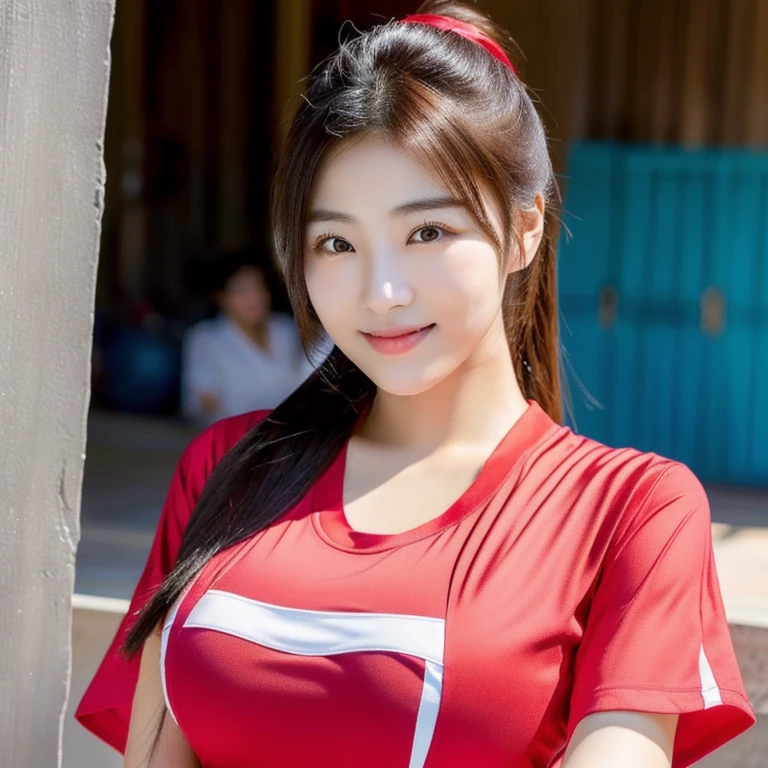 arafed asian woman in เสื้อแดง posing for a picture, Wear a volleyball shirt., mature woman, gigantic bust, | RTM germs, big breasts, Chest size 36 inches, beautiful south ponytail,) long, Flowing hair, korean woman, gorgeous young korean woman, ponytail, beautiful young korean woman, Korean girl, korean woman, Jae Yeon Nam, beautiful asian girl, young asian woman, Beautiful Asian woman, cute korean baby face, Gorgeous Chinese model, Chinese girl, bright and sparkling, หญิงKorean girlที่สวยงาม, red)