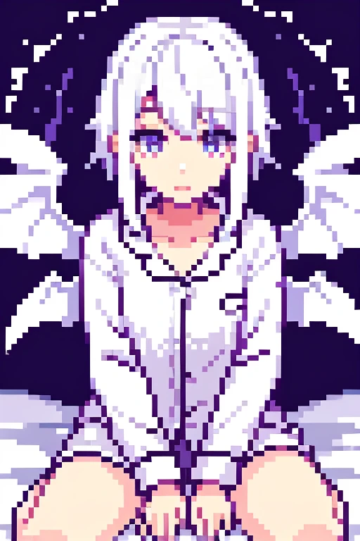 ((Seraphin)) ((white hair)) ((many eyes)) ((many wings)) ((pajama)) ((in bed))
