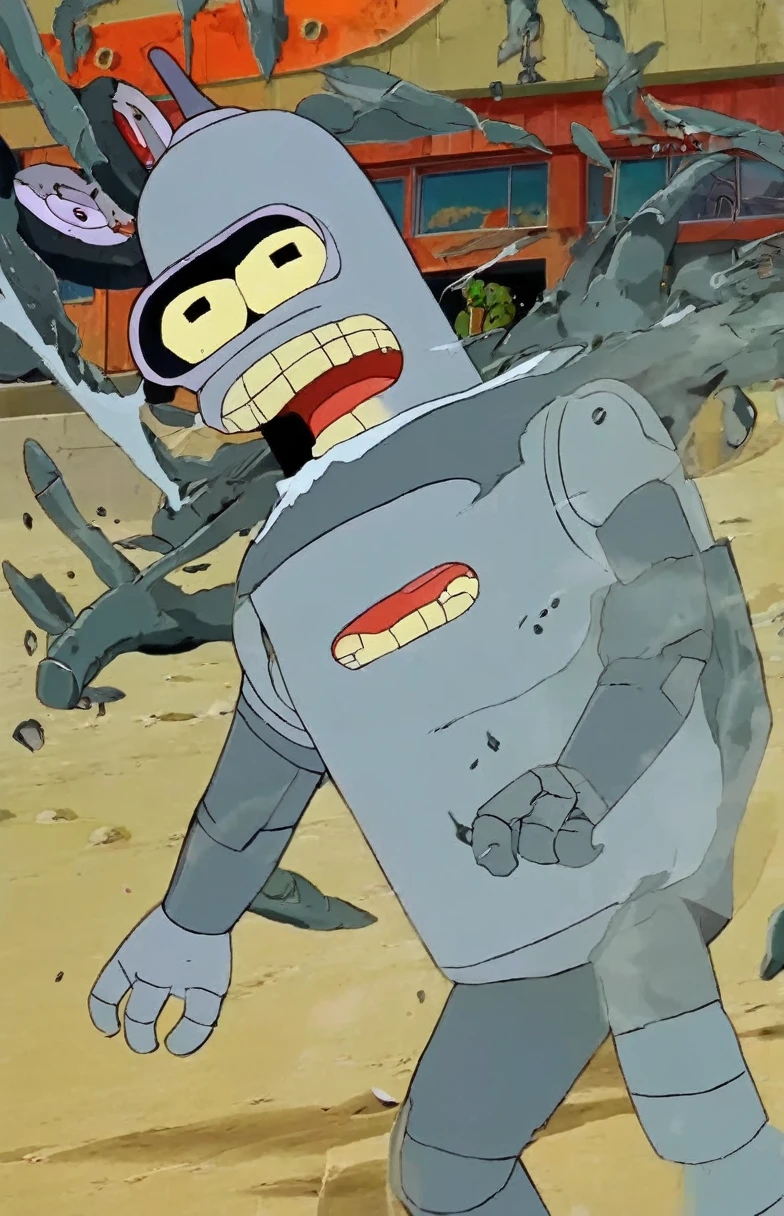 Bender run outside School at Desert, Crazy Eyes, Monster teeth, Akira Style