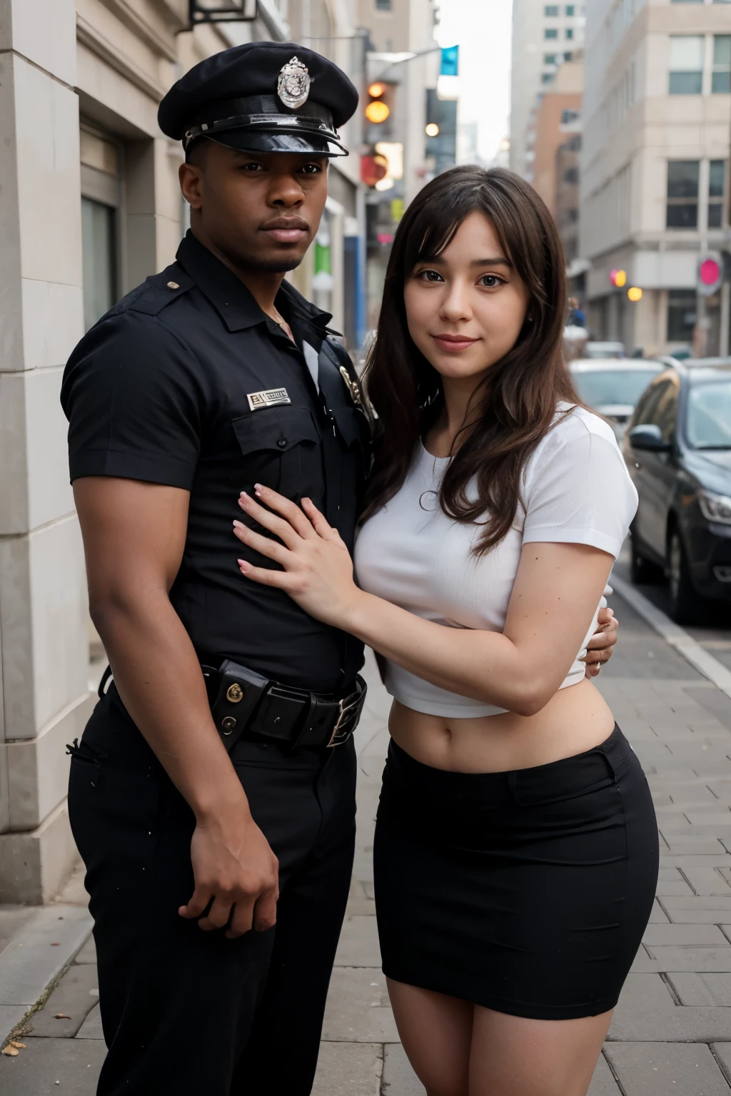 3D anime caricature of relationship of a 26-year-old black police officer and a 23-year-old teacher