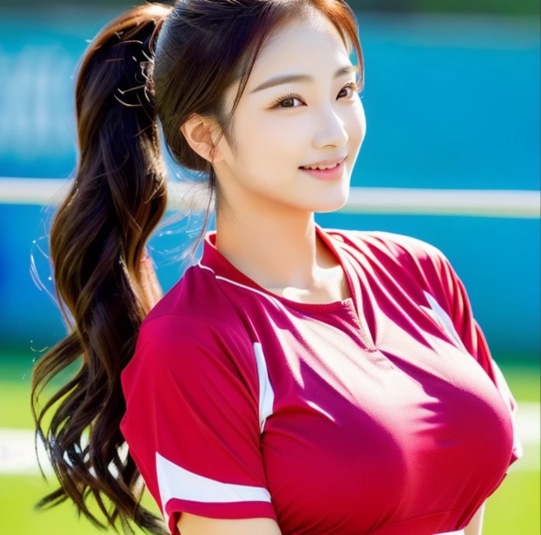 arafed asian woman in เสื้อแดง posing for a picture, Wear a volleyball shirt., mature woman, | RTM germs, big breasts, Chest size 36 inches, beautiful south ponytail,) long, Flowing hair, korean woman, gorgeous young korean woman, ponytail, beautiful young korean woman, Korean girl, korean woman, Jae Yeon Nam, beautiful asian girl, young asian woman, Beautiful Asian woman, cute korean baby face, Gorgeous Chinese model, Chinese girl, bright and sparkling, หญิงKorean girlที่สวยงาม, red)