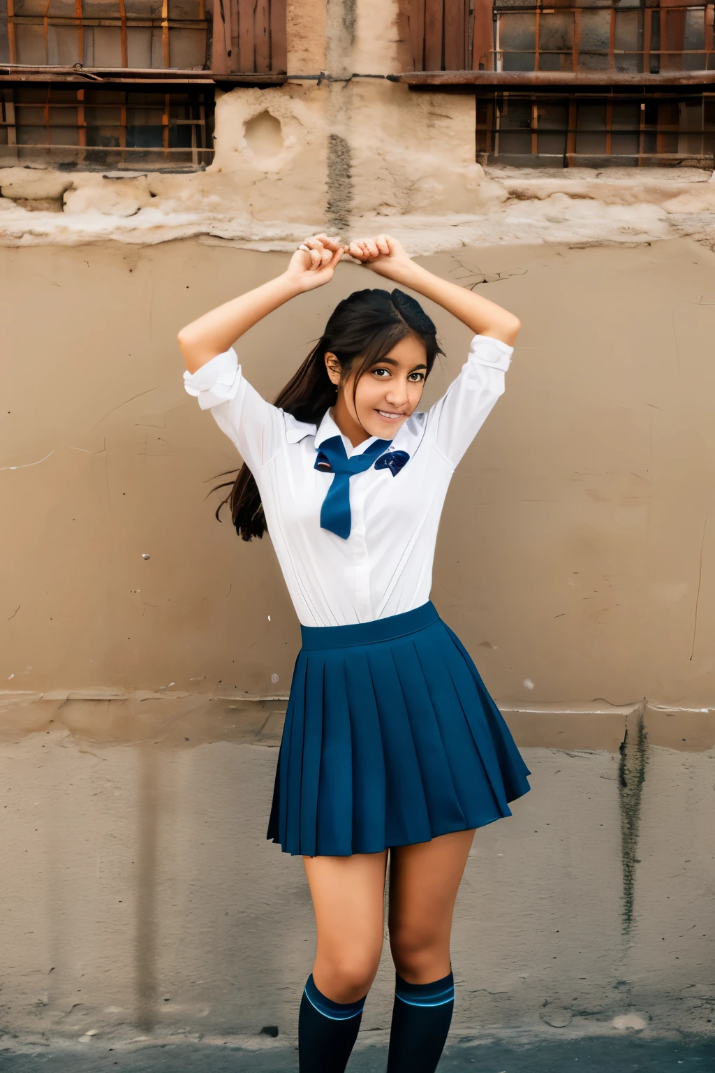 15 year old Mexican girl taking off her uniform