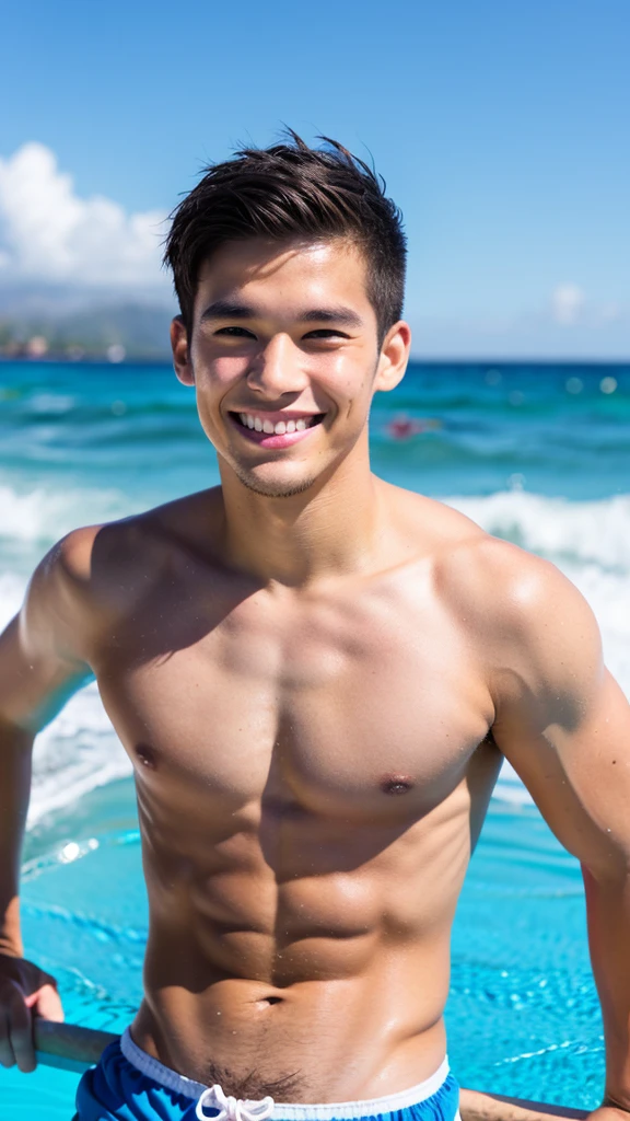 male Age 26 swimwear hawaii lifeguard smile