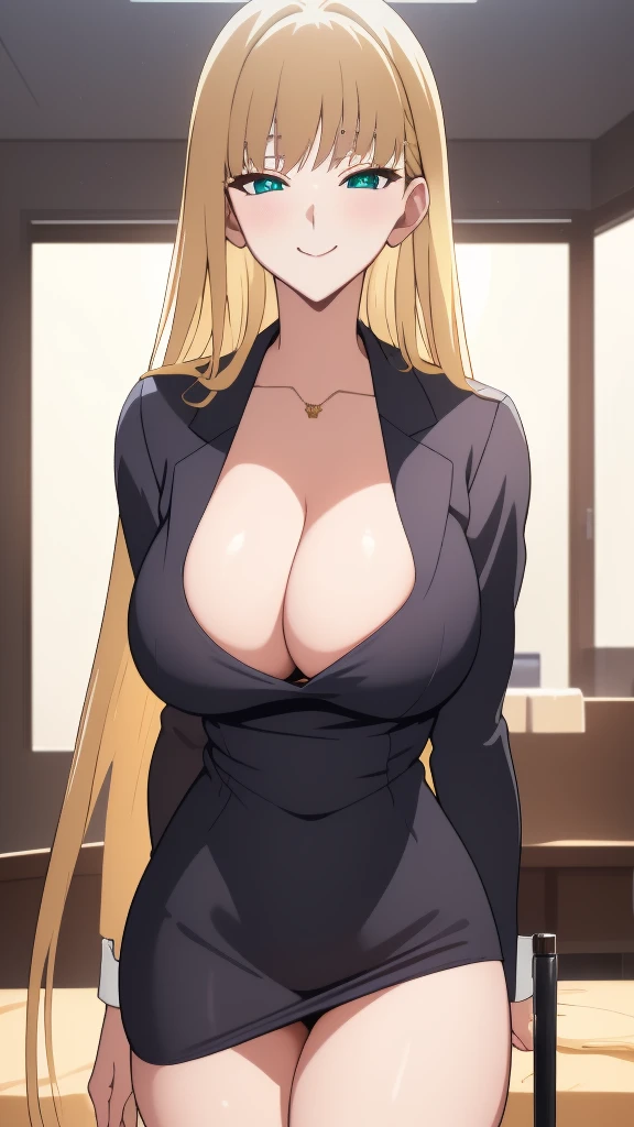 (highest quality:1.5, High resolution, 超High resolution, 4K, Detailed lighting, Shaders, Perfect Hand Anatomy), Blonde Straight Hair, Big Breasts, Nurse uniform, Cleavage, Thighs, smile, throw, Close-up shot, Are standing, Hospital Background