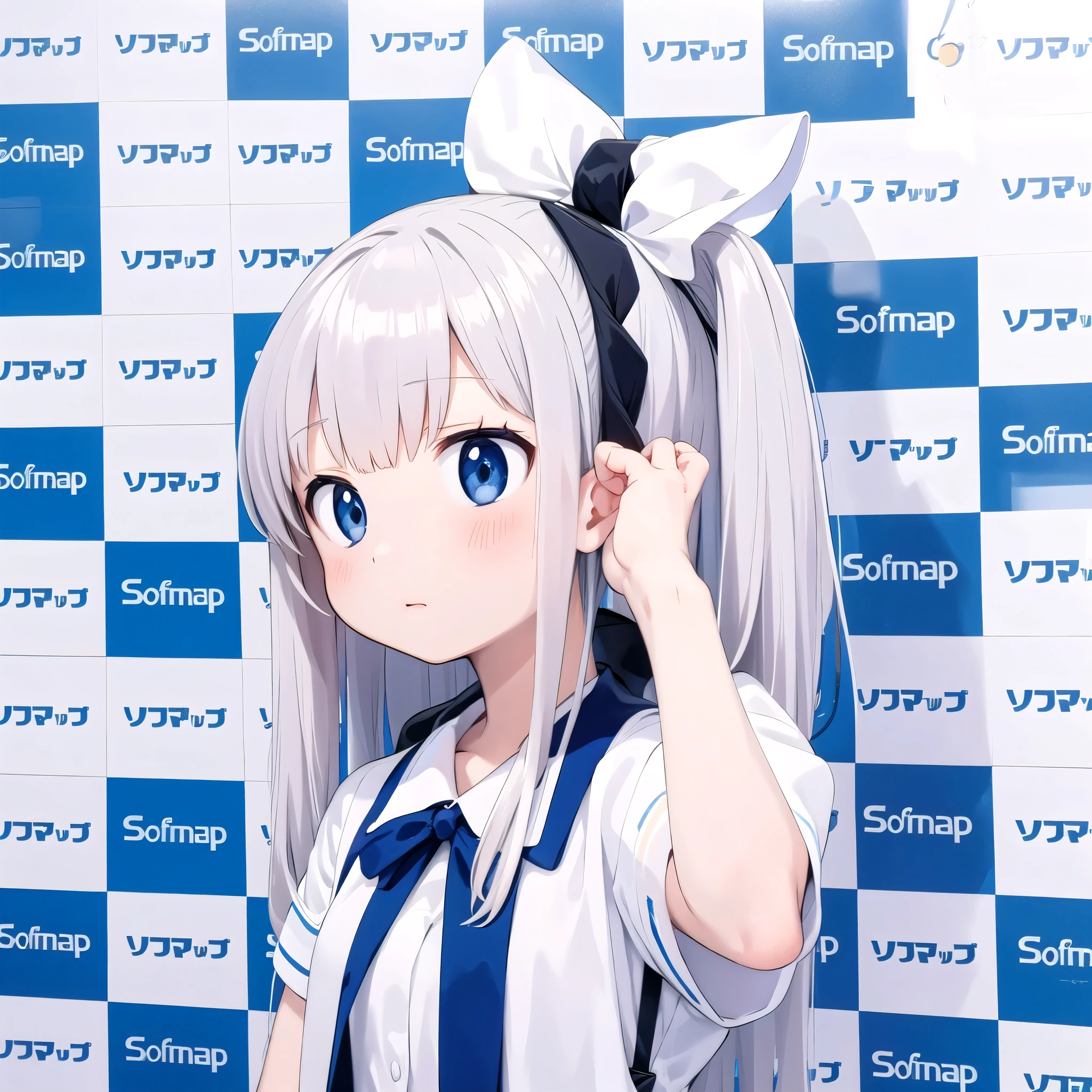 best quality, ultra-detailed,white, hair, illustration,
reinokabe, checkered wall, checkered background, english text, blue theme, meme