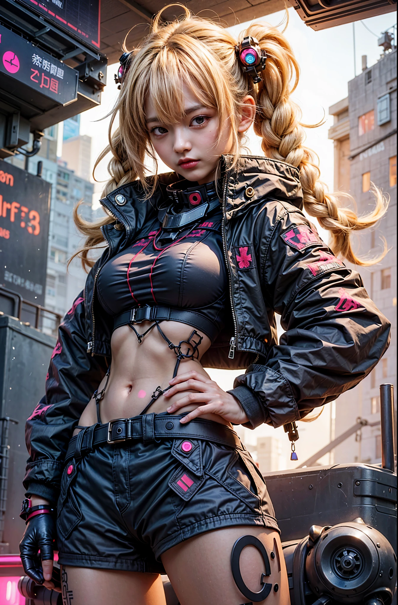 (extremely intricate all details)、(extremely realistic all Texture) 、glossy Texture、Navy blue heavy mechanical armor resembling a pillbug, designed by Hajime Katoki、1 person、Beautiful female soldier、Multi-legged、Heavyweight、Heavy Armor、Firearms、Ultra-realistic、Full Body Shot、Night view of the bayside industrial area、Spotlight lighting to illuminate characters、Please generate at least 4 copies.